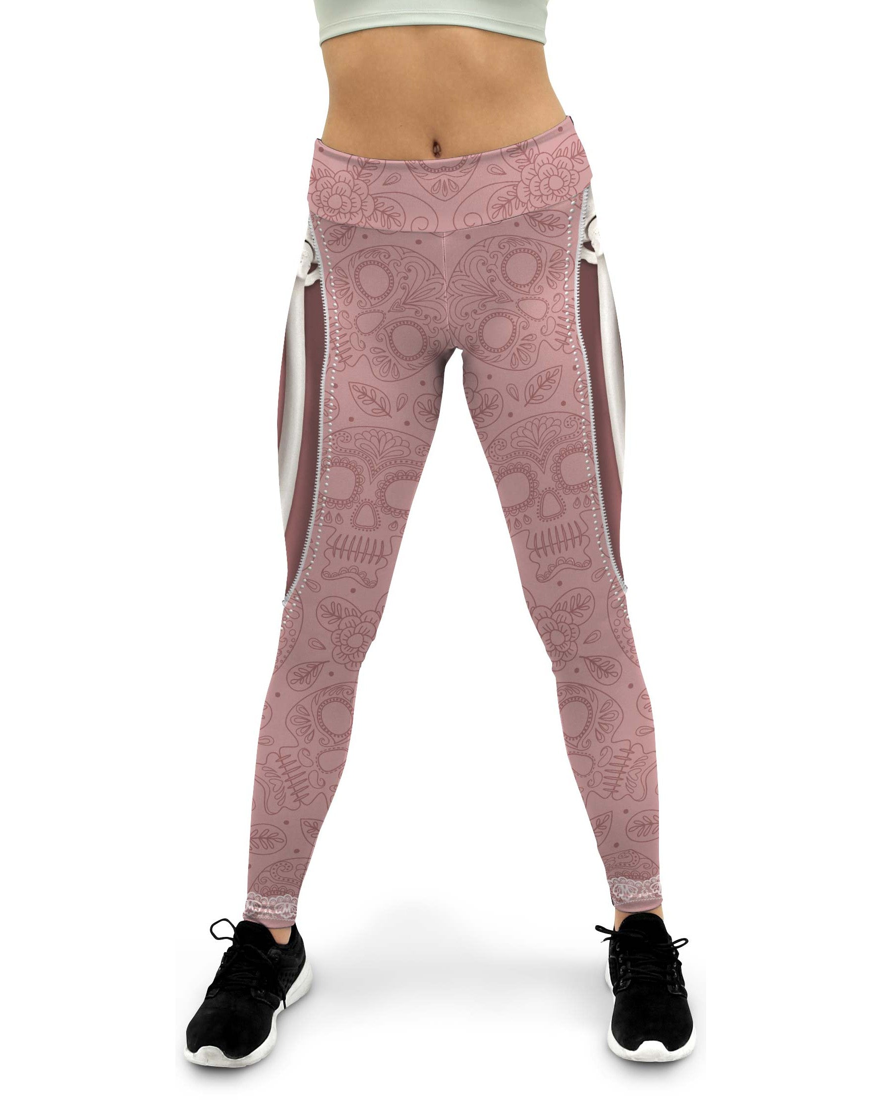 Realistic Skeleton with Zipper Yoga Pants | GearBunch