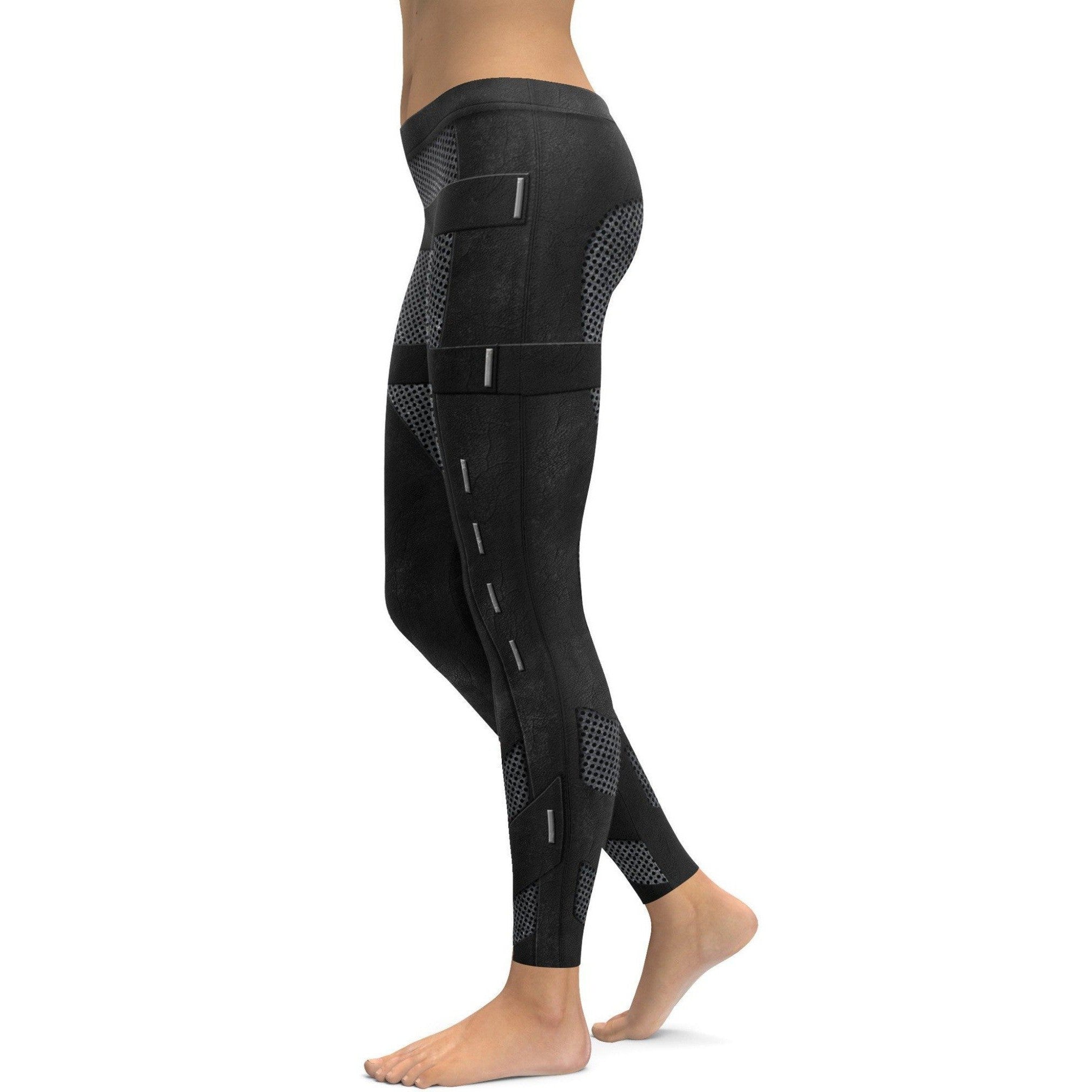 Womens Workout Yoga Stealth Leather Armour Leggings in Black | Gearbunch.com