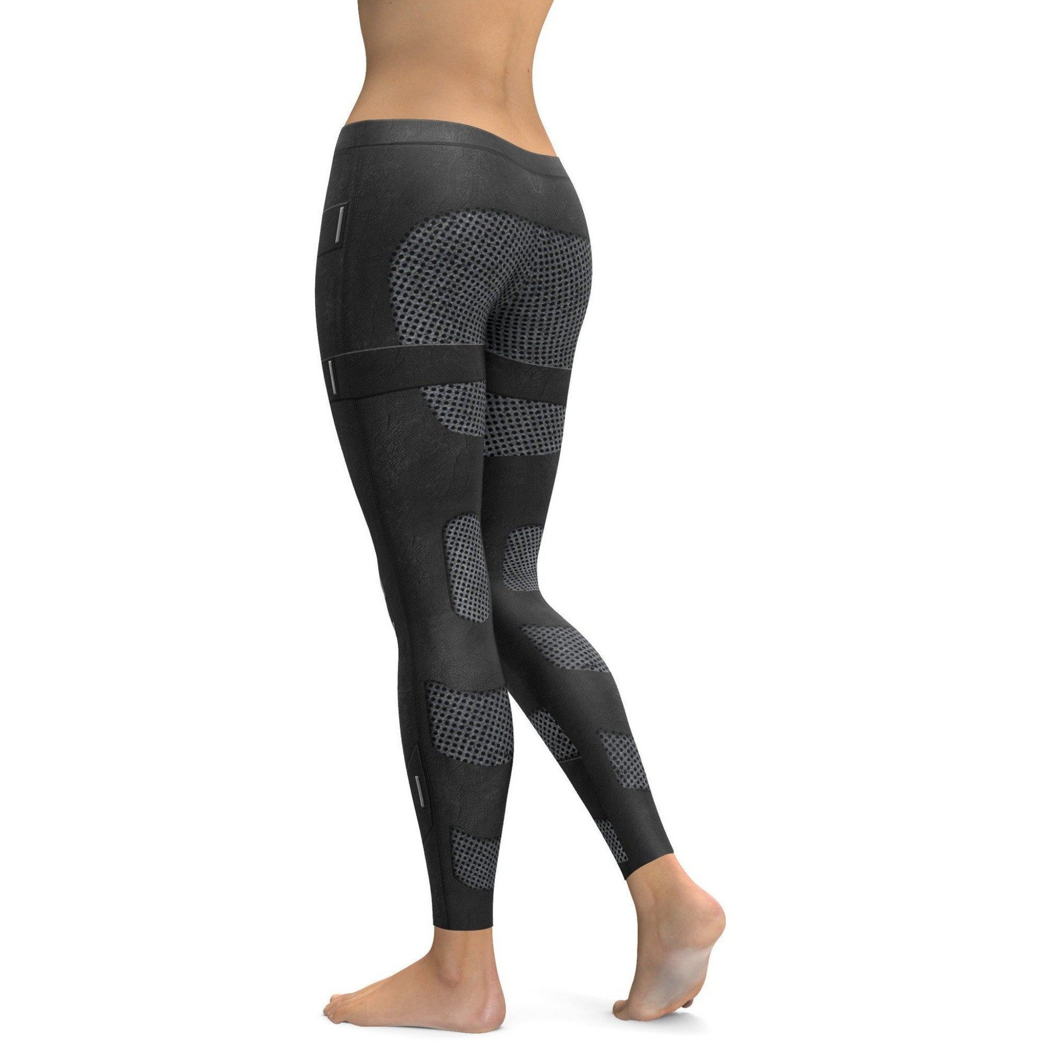 Womens Workout Yoga Stealth Leather Armour Leggings in Black