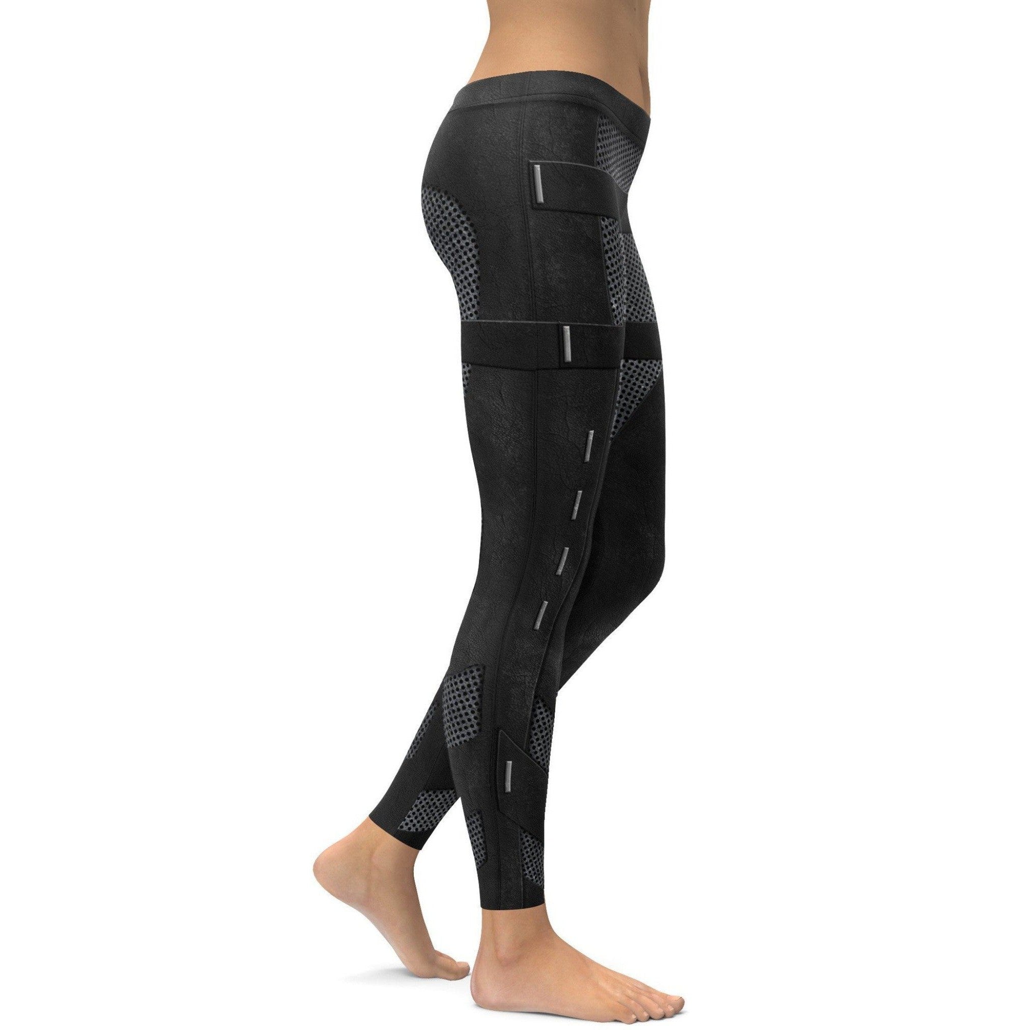 Womens Workout Yoga Stealth Leather Armour Leggings in Black | Gearbunch.com