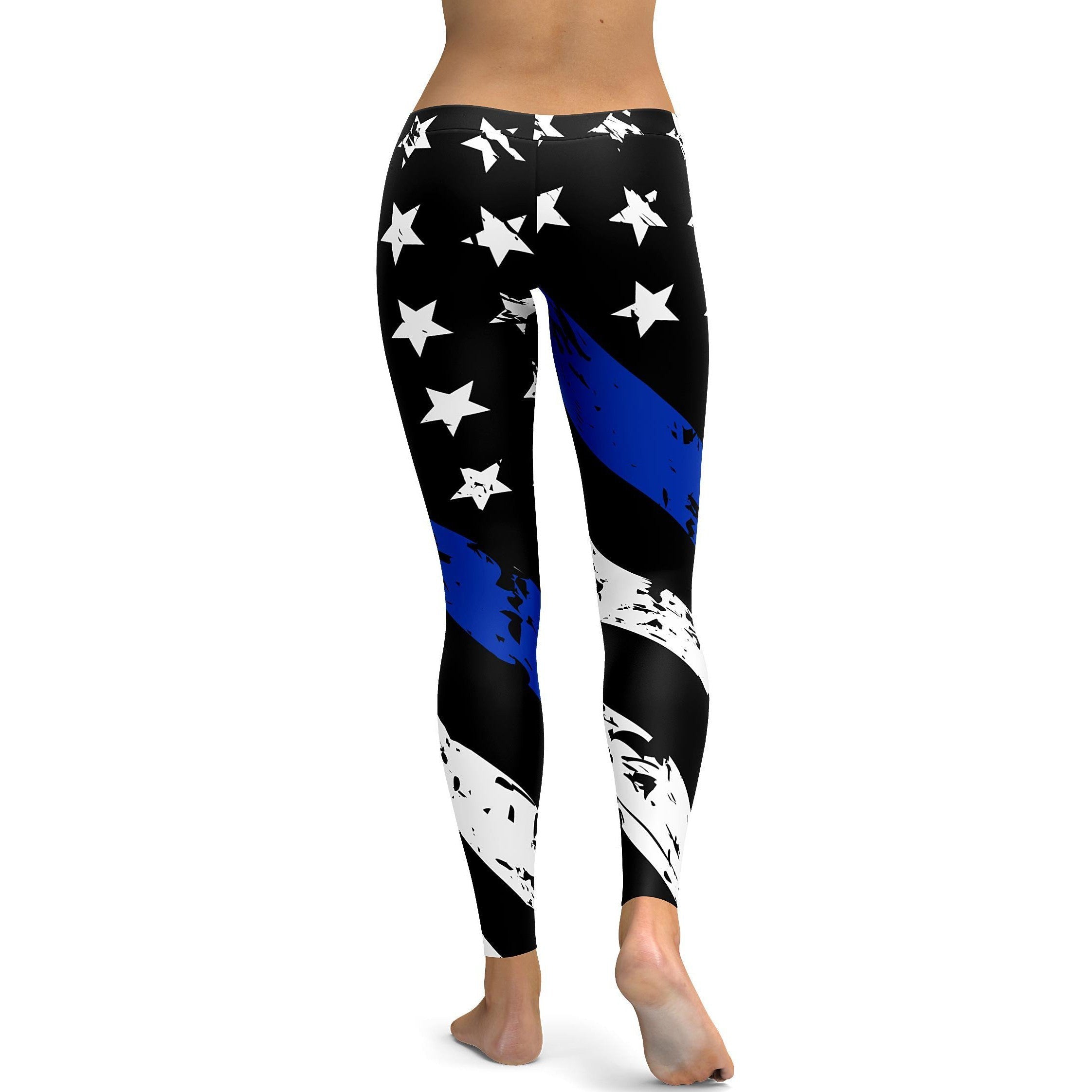 Womens Workout Yoga Thin Blue Line Leggings Blue/White/Black | Gearbunch.com