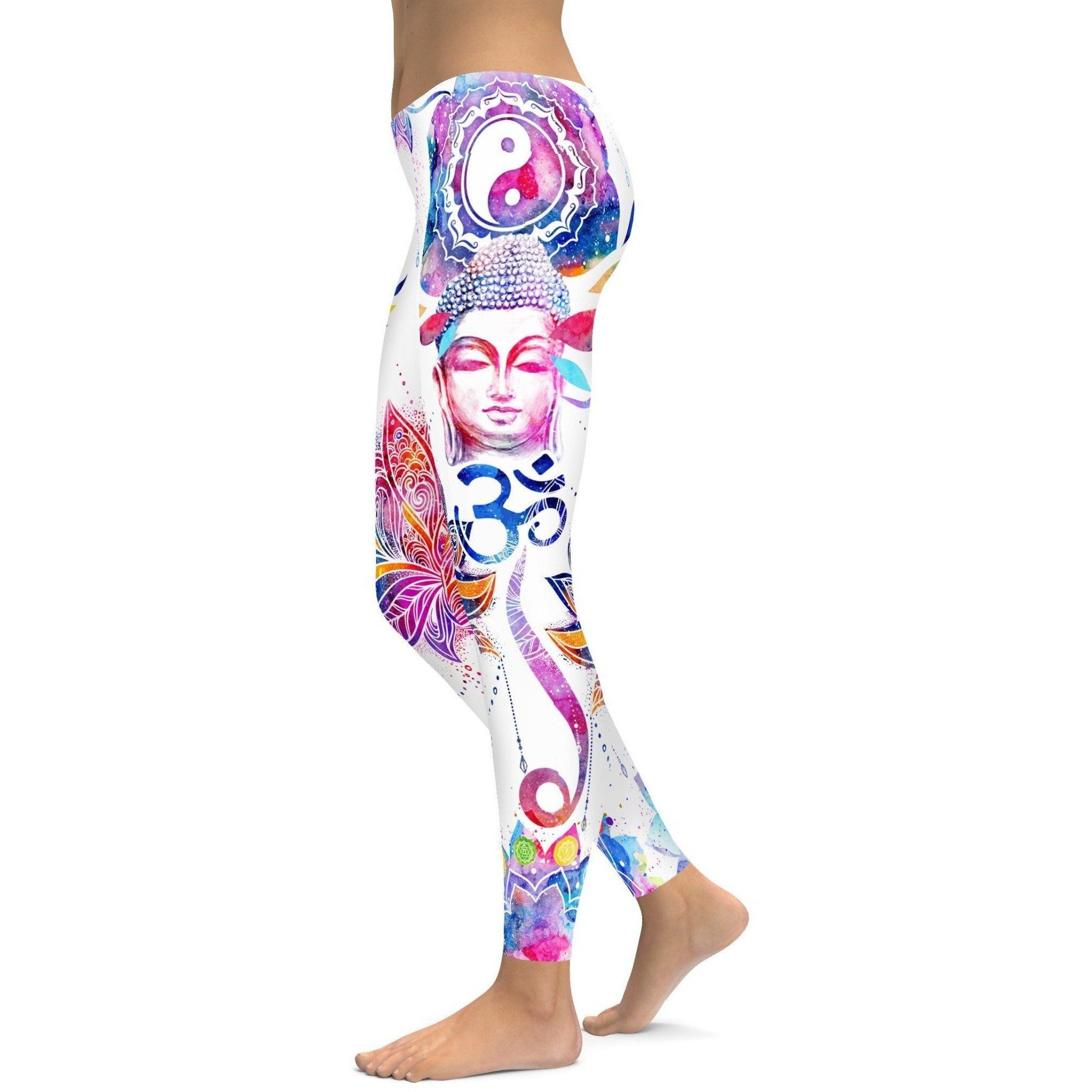 Womens Workout Yoga Watercolor OM Leggings Blue/Pink/White
