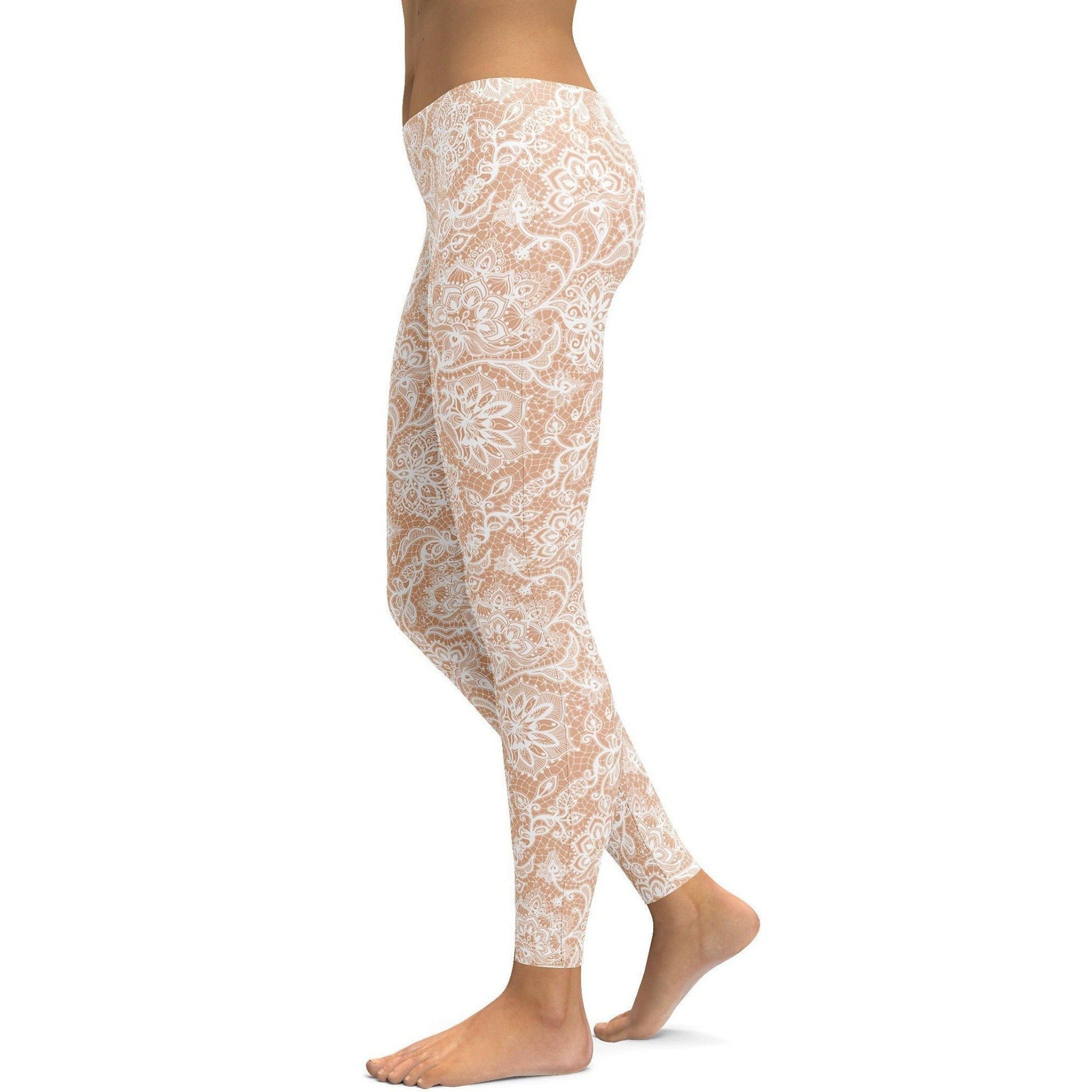 Womens Workout Yoga White Faux Lace Leggings | Gearbunch.com