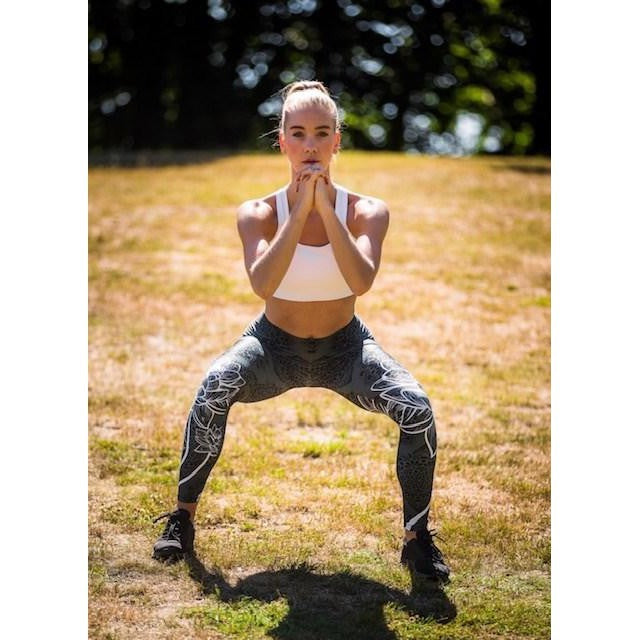 White Golden Lotus Leaves Print Gym Leggings Women's Yoga Pants