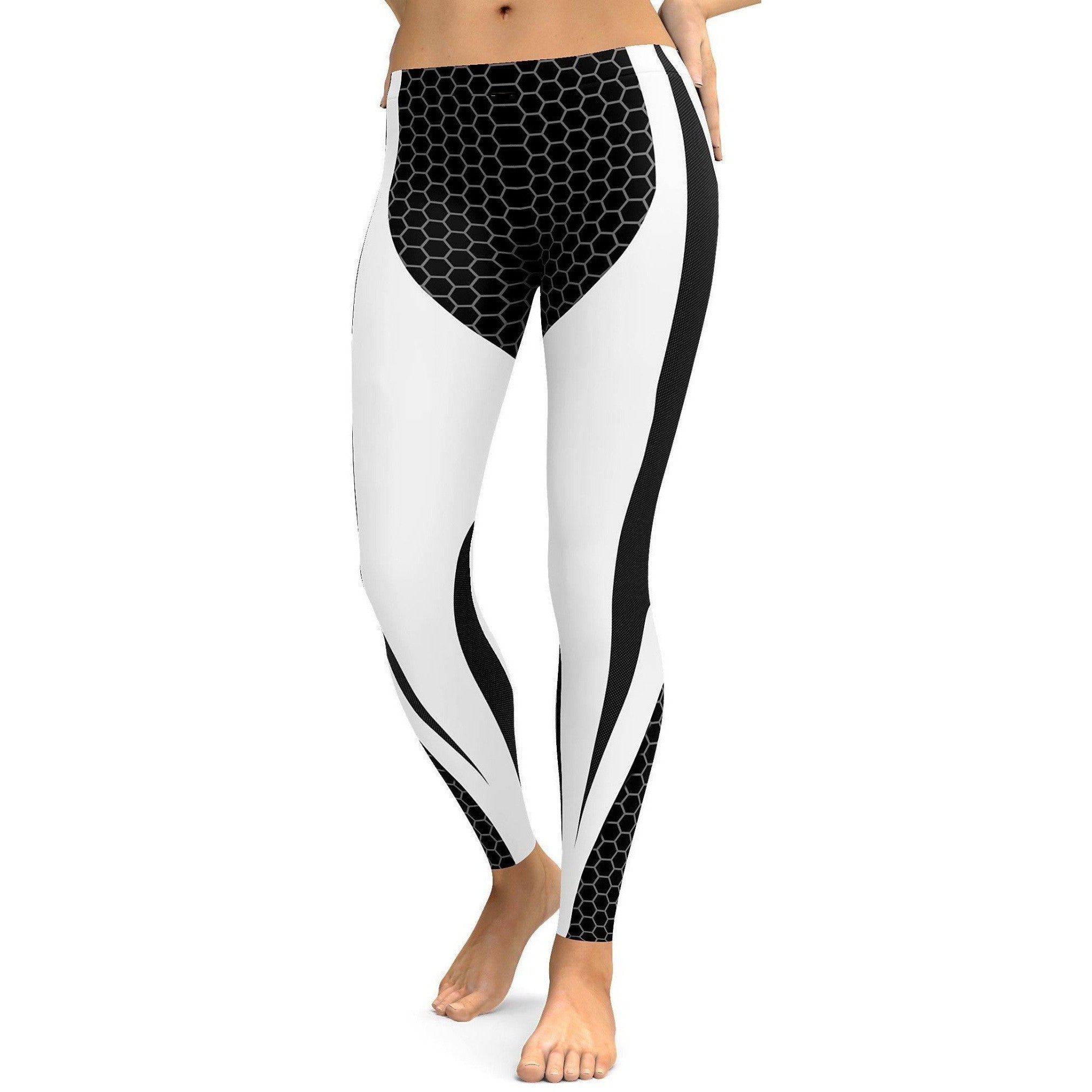 Womens Workout Yoga Black & White Honeycomb Carbon Legging Black/White  | Gearbunch.com