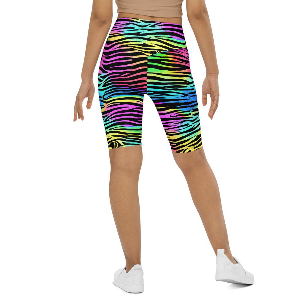 Womens Bike Shorts Colorful Zebra Striped Rainbow | Gearbunch.com