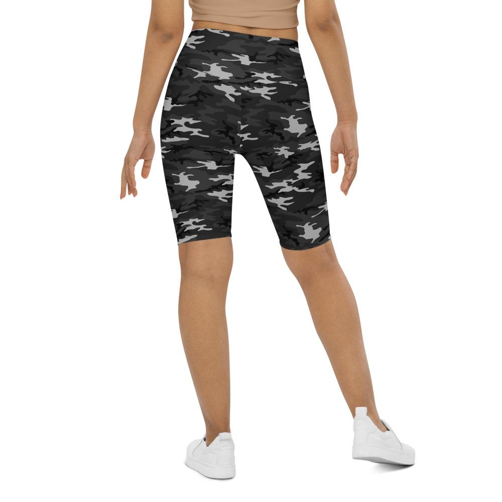 Womens Bike Shorts Dark Grey Camo Light Grey/Black | Gearbunch.com