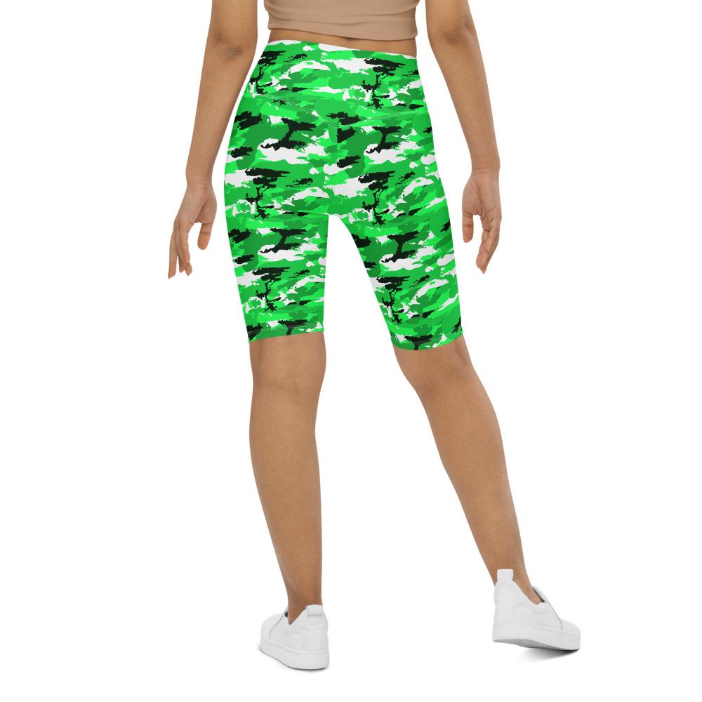 Womens Bike Shorts Lime Green Camo Green/Black/White | Gearbunch.com