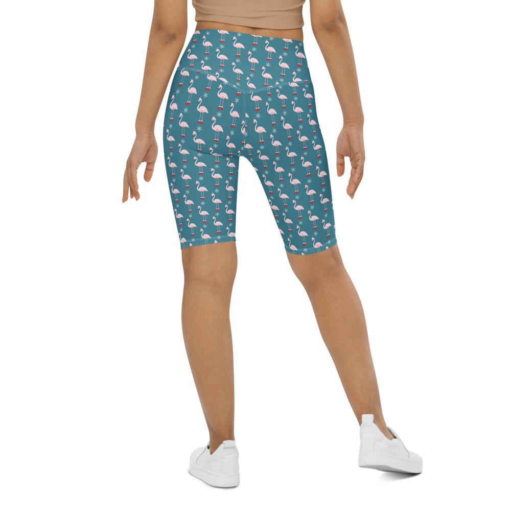 Bike Shorts Christmas Flamingo Patterned Teal/Red | Gearbunch.com