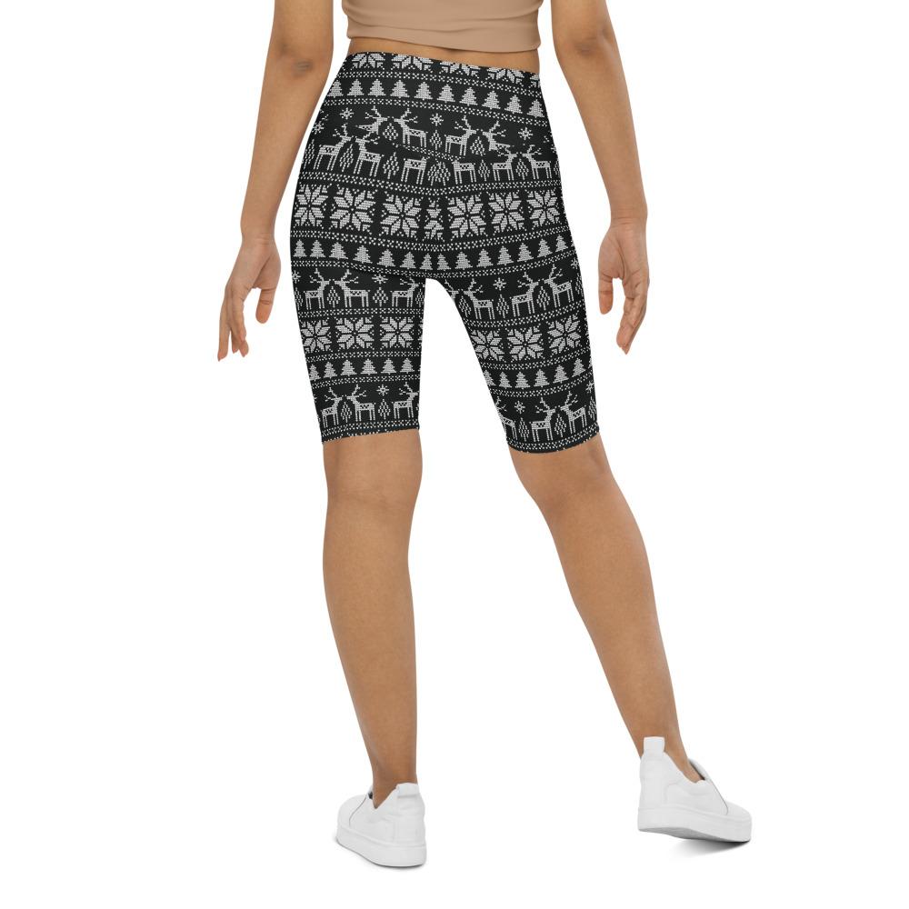 Womens Bike Shorts B&W Ugly Christmas Black/White | Gearbunch.com