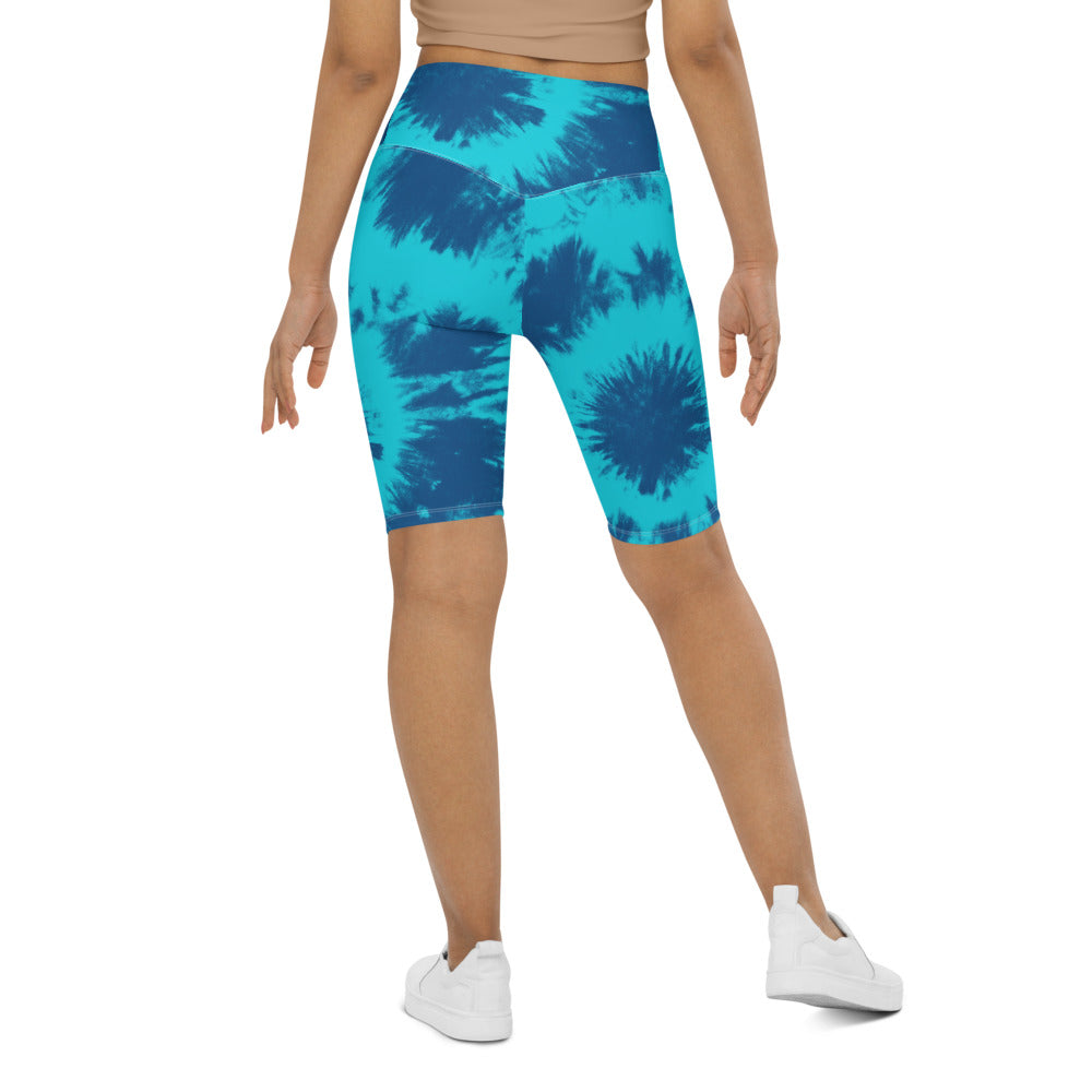 Womens Bike Shorts Blue & Aqua Tie Dye | Gearbunch.com