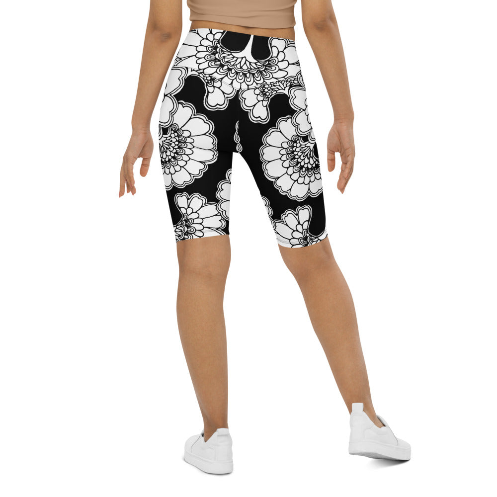 Womens Bike Shorts Japanese Floral Black/White | Gearbunch.com