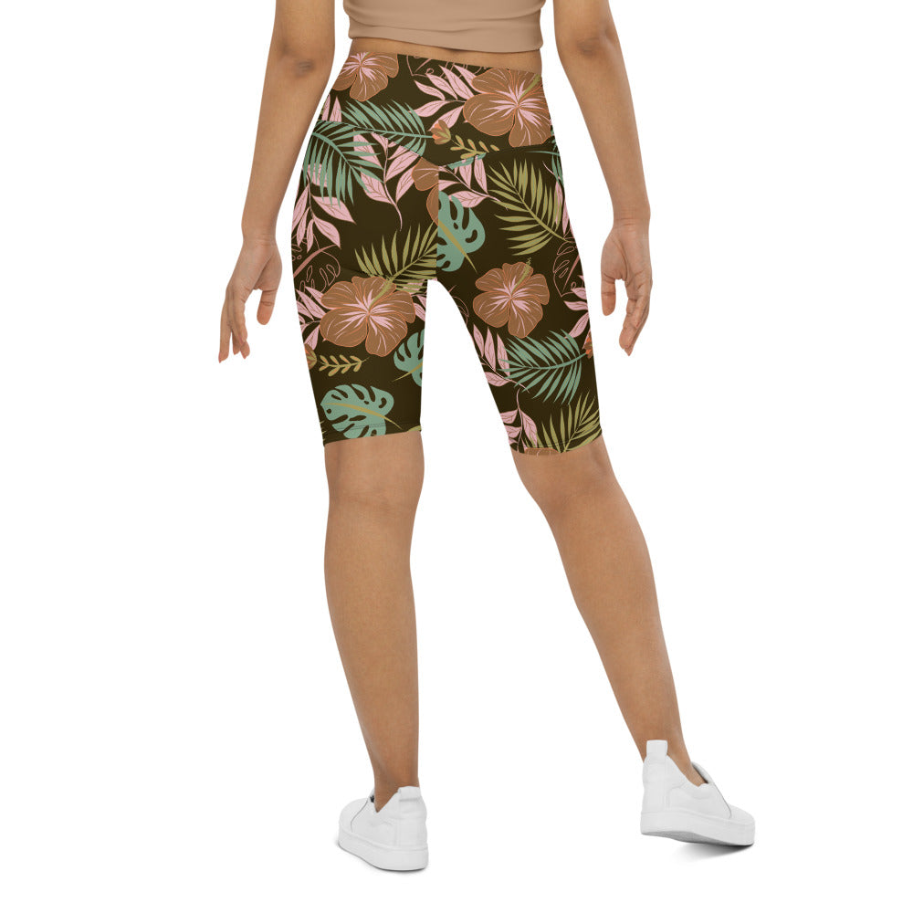 Womens Bike Shorts Fall Floral Brown/Pink/Green | Gearbunch.com