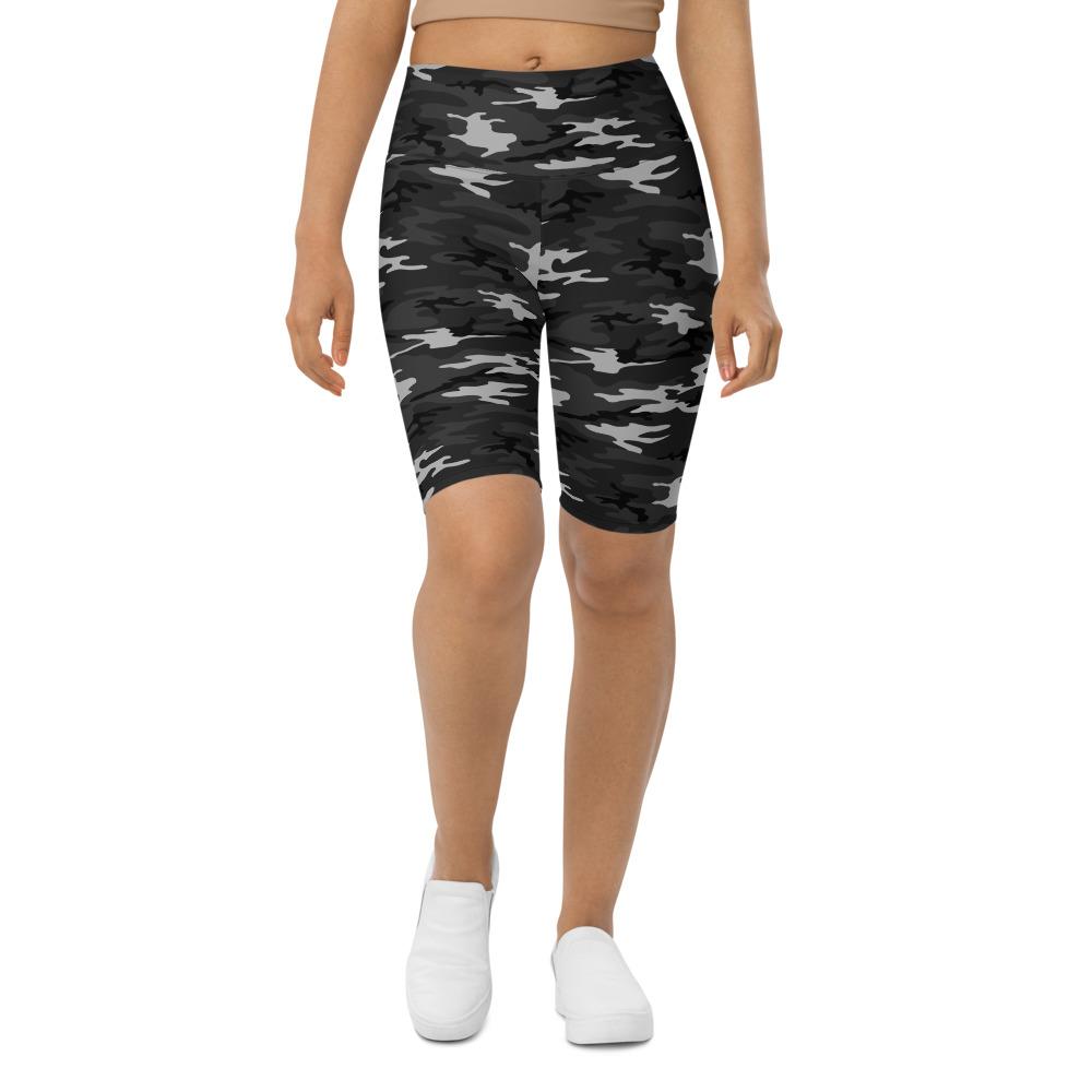 Womens Bike Shorts Dark Grey Camo Light Grey/Black | Gearbunch.com