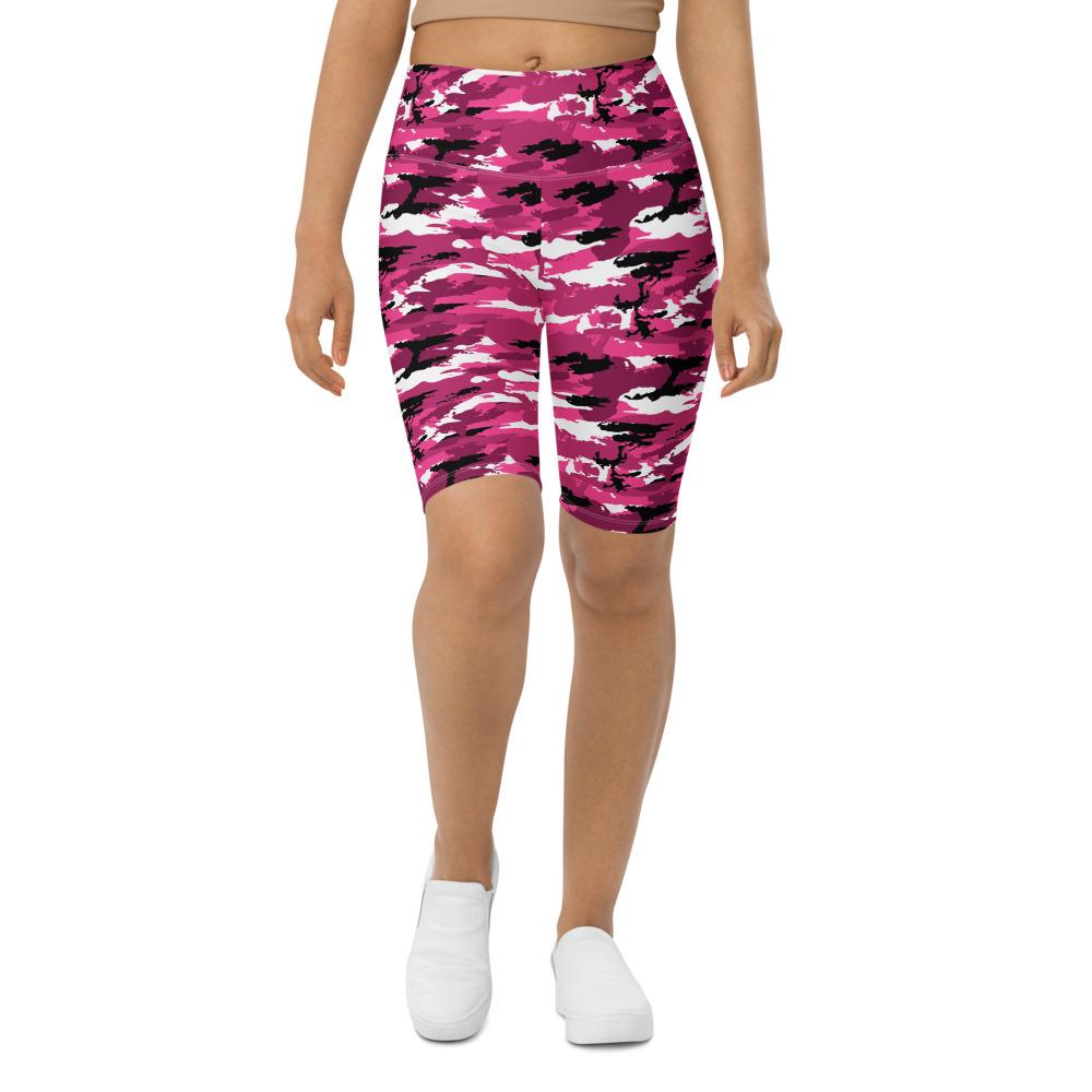 Womens Bike Shorts Pink Camo Black/White/Pink | Gearbunch.com