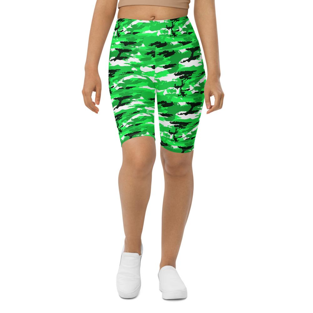 Womens Bike Shorts Lime Green Camo Green/Black/White | Gearbunch.com