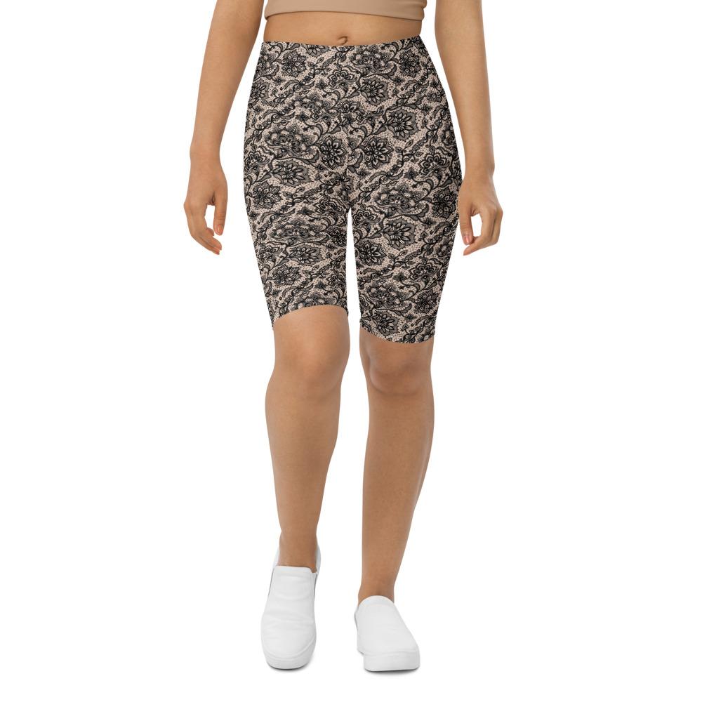 Womens Bike Shorts Black Faux Lace | Gearbunch.com