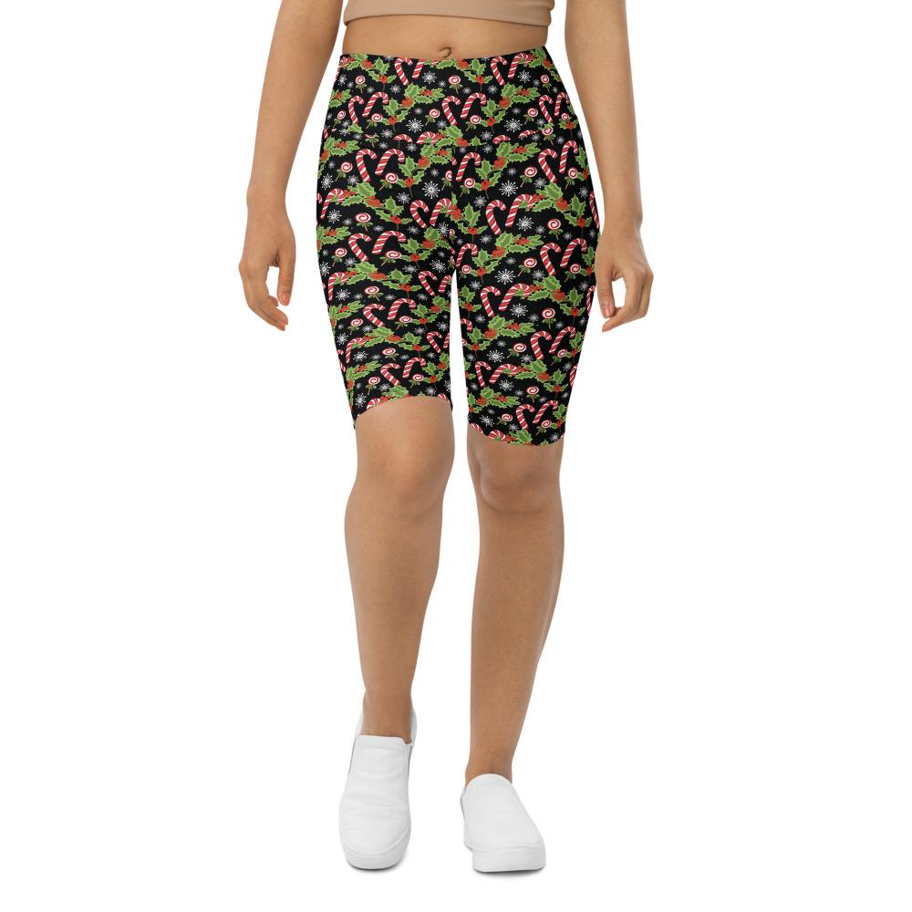 Bike Shorts Holly Leaves with Berries Black/Red/Green | Gearbunch.com