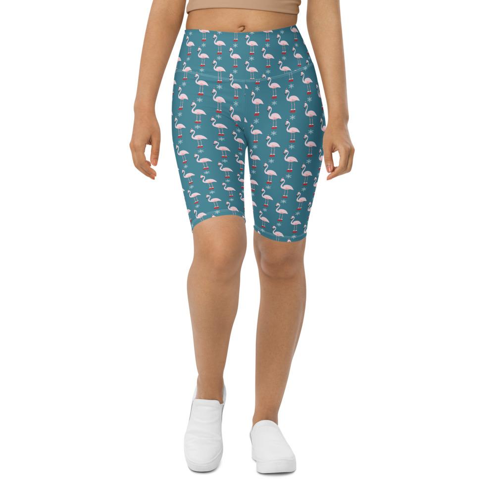 Bike Shorts Christmas Flamingo Patterned Teal/Red | Gearbunch.com