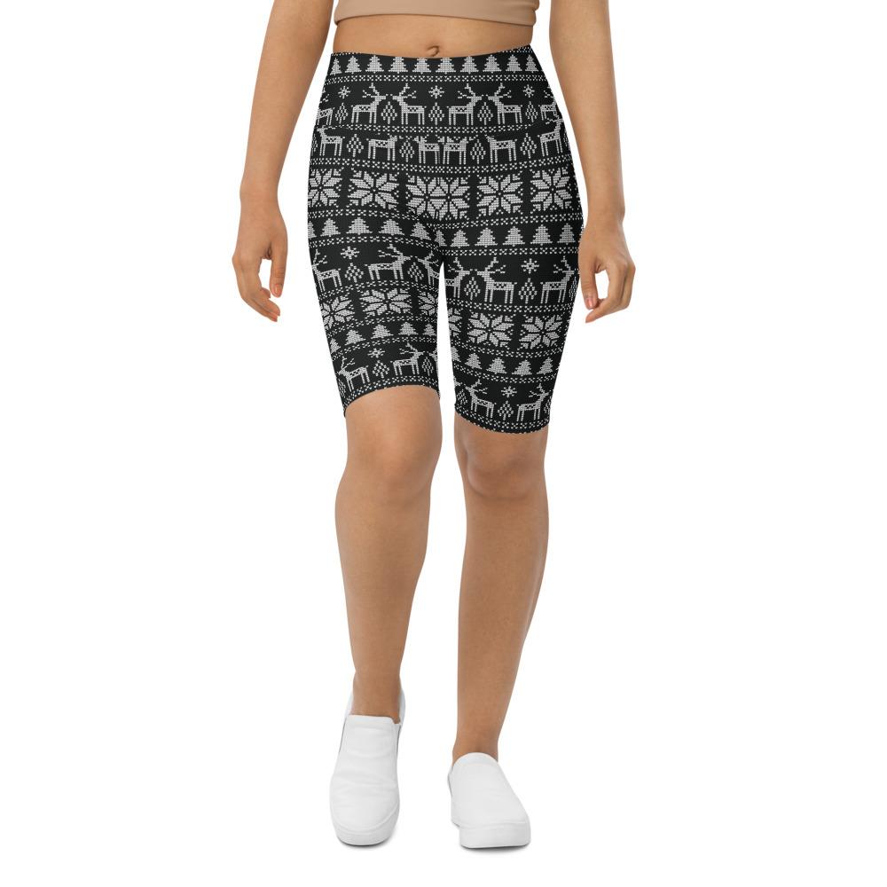 Womens Bike Shorts B&W Ugly Christmas Black/White | Gearbunch.com