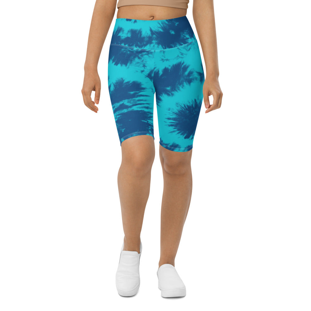 Womens Bike Shorts Blue & Aqua Tie Dye | Gearbunch.com