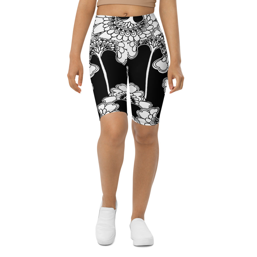 Womens Bike Shorts Japanese Floral Black/White | Gearbunch.com