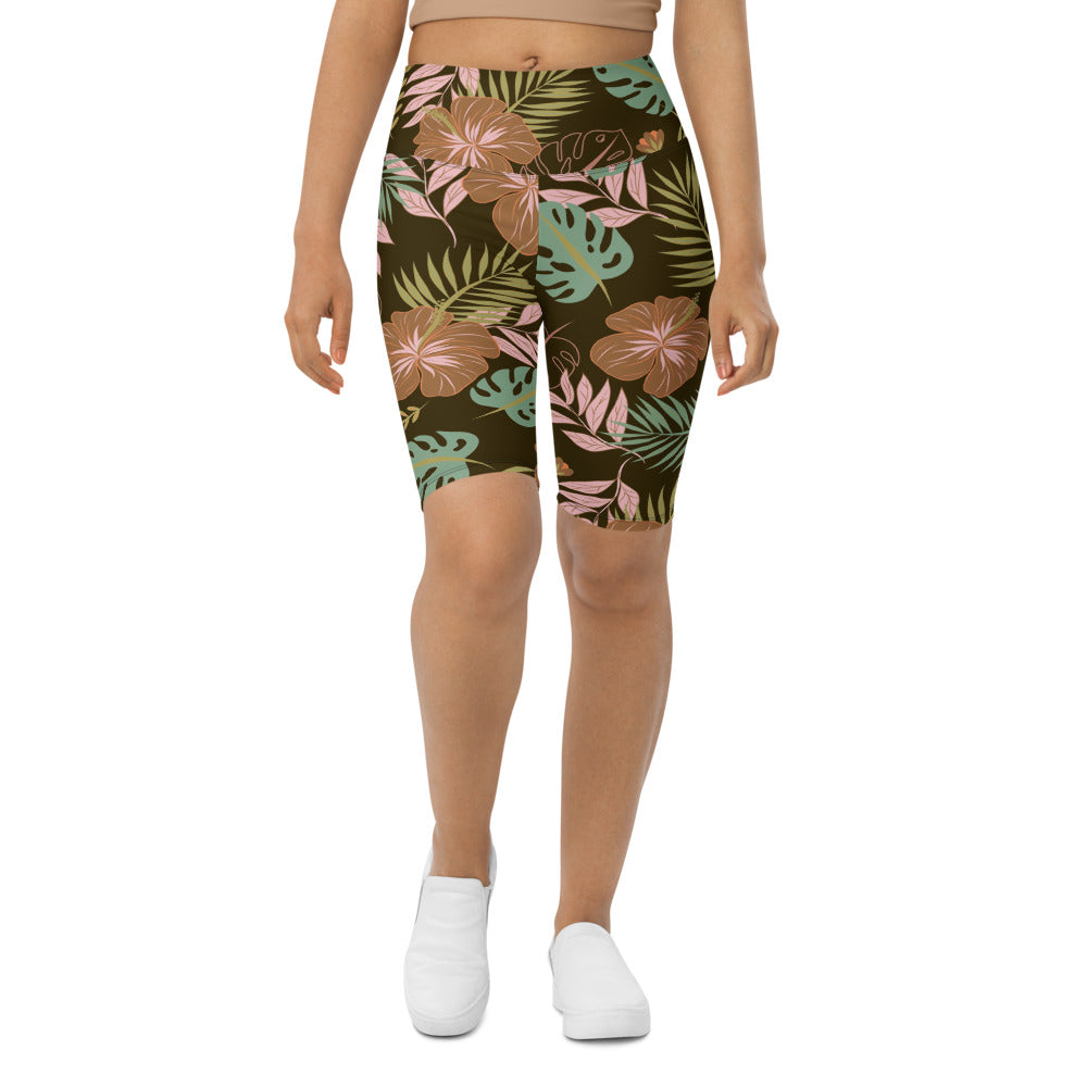 Womens Bike Shorts Fall Floral Brown/Pink/Green | Gearbunch.com