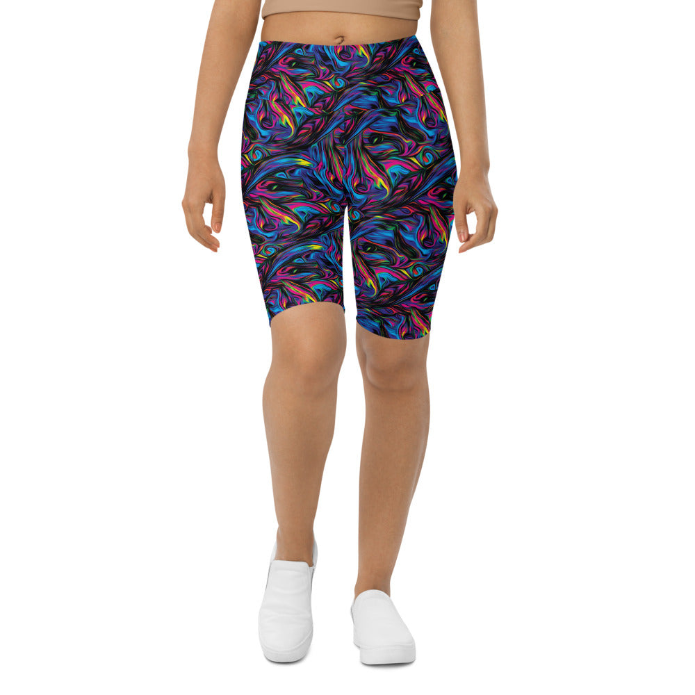 Womens Bike Shorts Psychedelic Neon Paint Black/Blue | Gearbunch.com