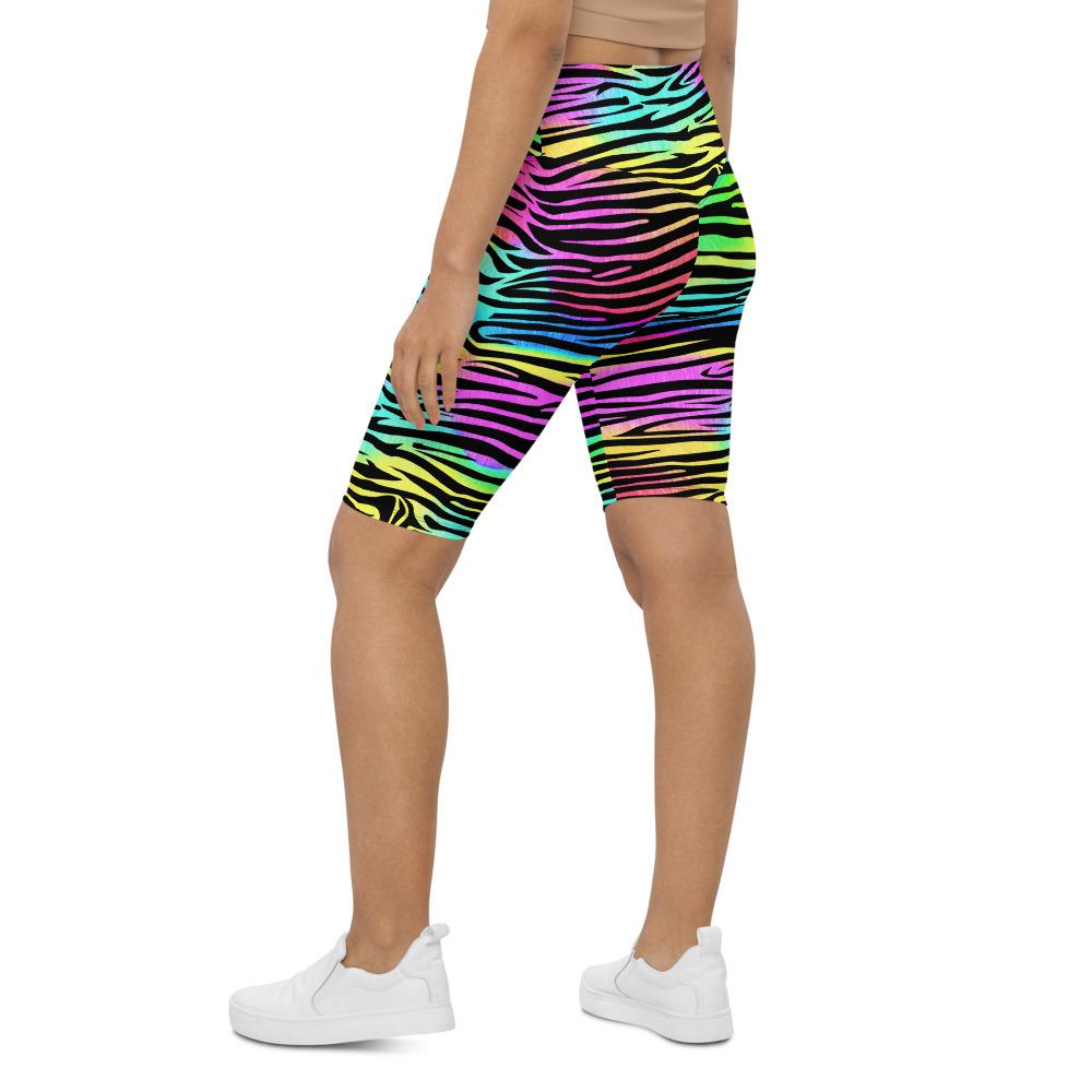 Womens Bike Shorts Colorful Zebra Striped Rainbow | Gearbunch.com