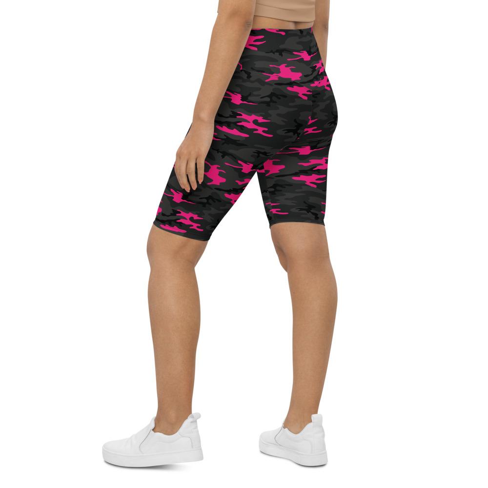 Womens Bike Shorts Dark Pink Camo Pink/Black/Charcoal | Gearbunch.com