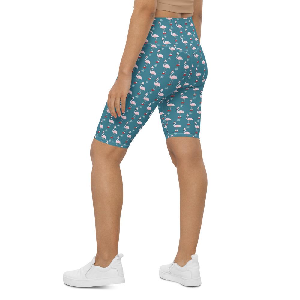 Bike Shorts Christmas Flamingo Patterned Teal/Red | Gearbunch.com