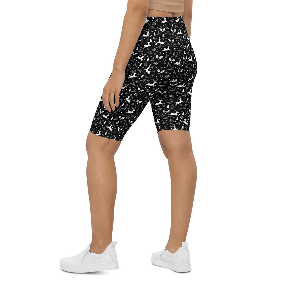 Black Reindeer Christmas Bike Shorts Black/White/Grey | Gearbunch.com