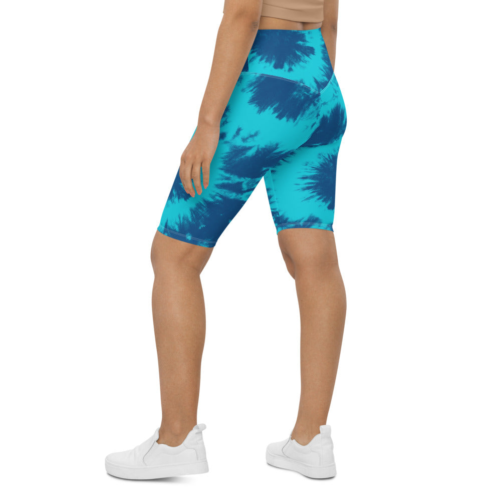 Womens Bike Shorts Blue & Aqua Tie Dye | Gearbunch.com