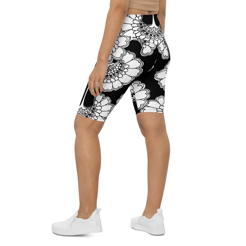 Womens Bike Shorts Japanese Floral Black/White | Gearbunch.com