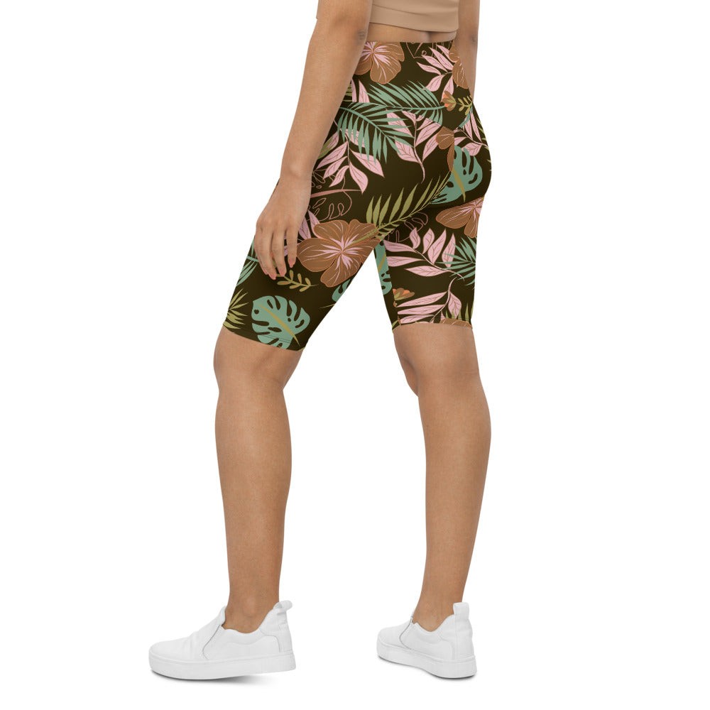 Womens Bike Shorts Fall Floral Brown/Pink/Green | Gearbunch.com