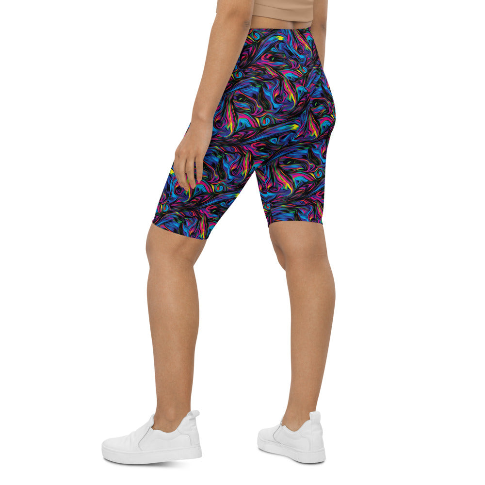 Womens Bike Shorts Psychedelic Neon Paint Black/Blue | Gearbunch.com