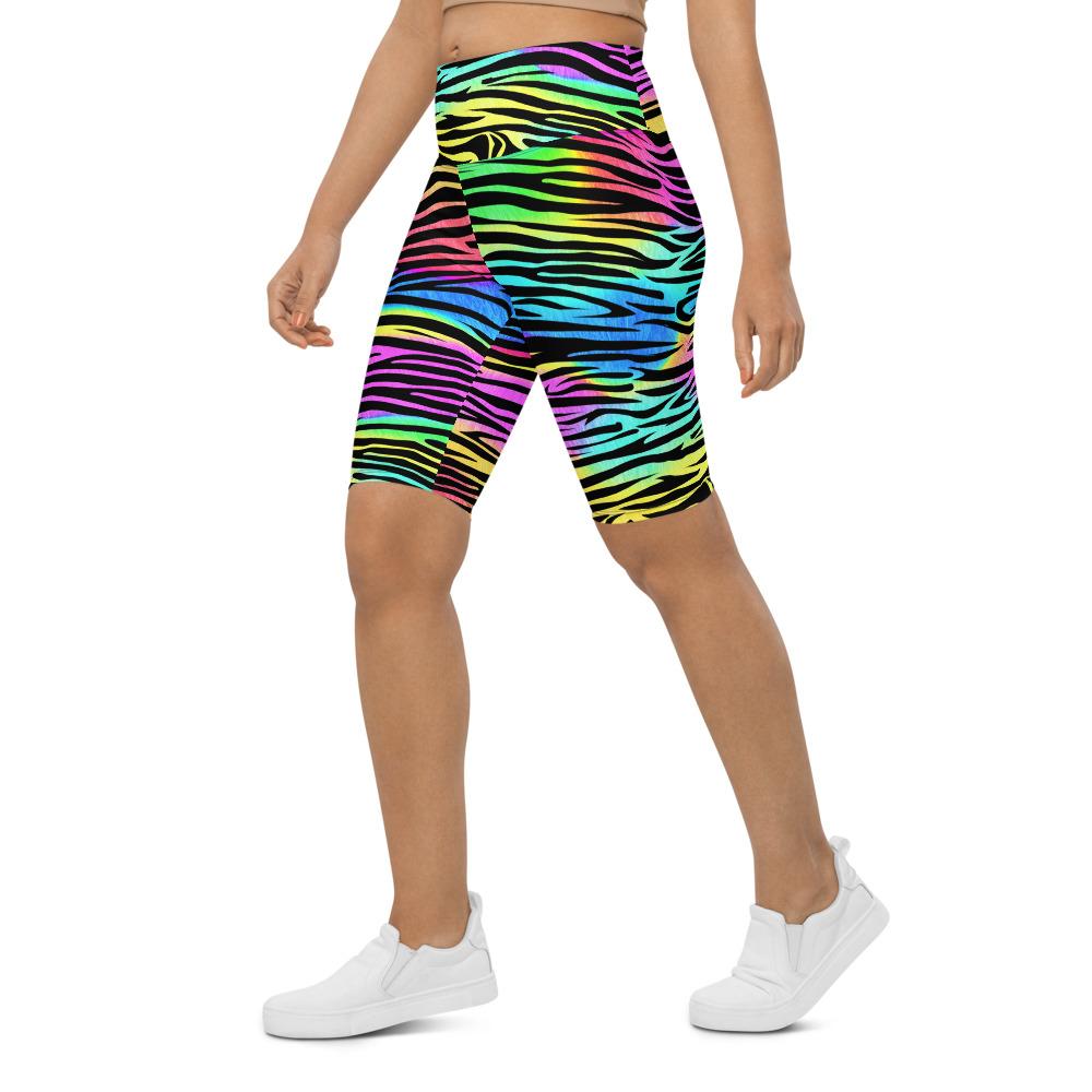 Womens Bike Shorts Colorful Zebra Striped Rainbow | Gearbunch.com