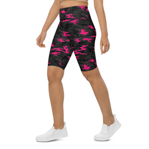 Womens Bike Shorts Dark Pink Camo Pink/Black/Charcoal | Gearbunch.com