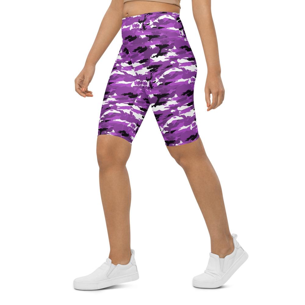 Womens Bike Shorts Purple Camo Purple/Black/White | Gearbunch.com