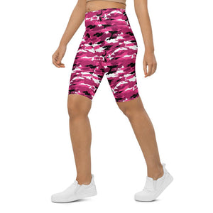 Womens Bike Shorts Pink Camo Black/White/Pink | Gearbunch.com