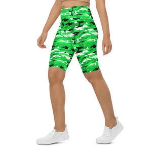 Womens Bike Shorts Lime Green Camo Green/Black/White | Gearbunch.com