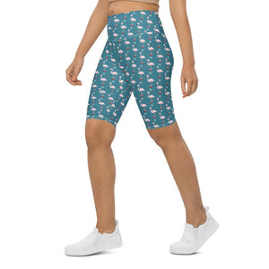 Bike Shorts Christmas Flamingo Patterned Teal/Red | Gearbunch.com