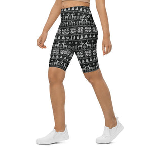 Womens Bike Shorts B&W Ugly Christmas Black/White | Gearbunch.com