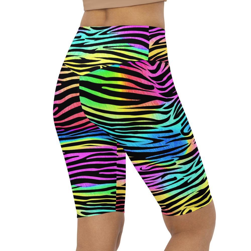 Womens Bike Shorts Colorful Zebra Striped Rainbow | Gearbunch.com