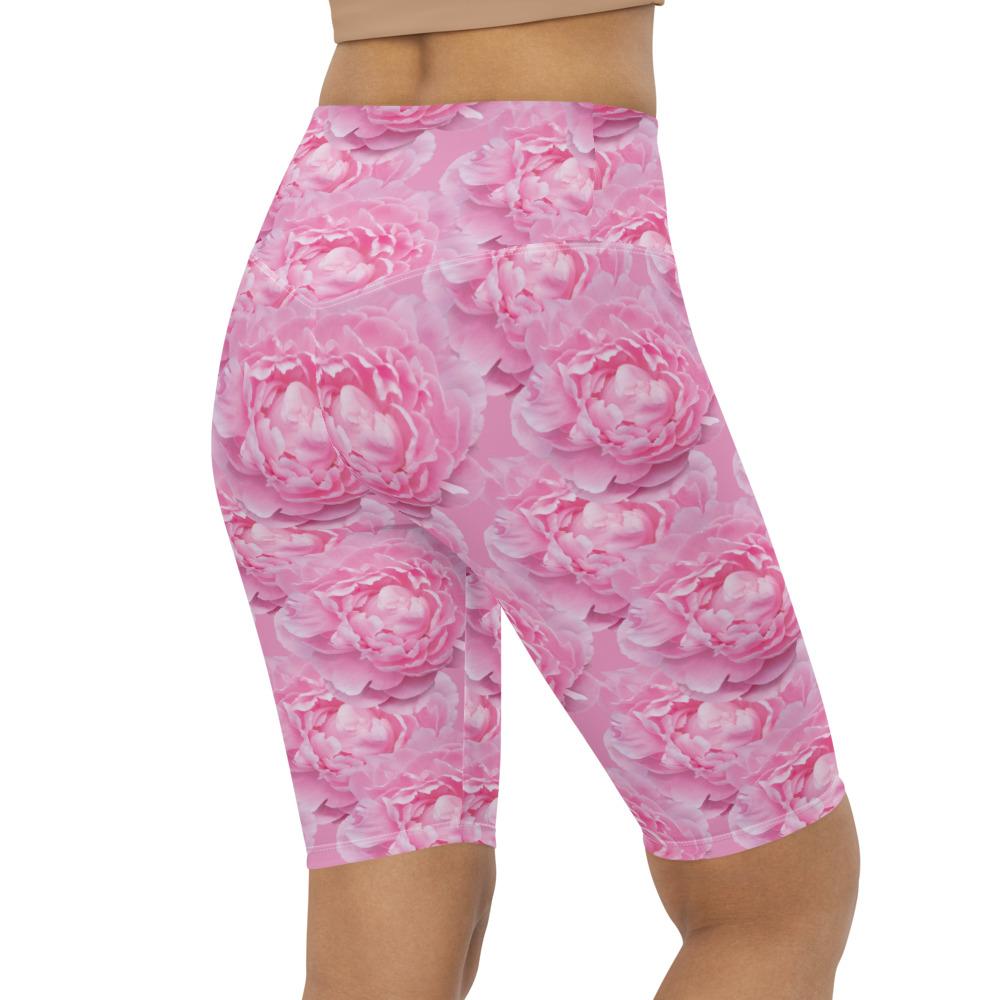 Womens Peony Flower Bike Shorts Pink/White | Gearbunch.com 