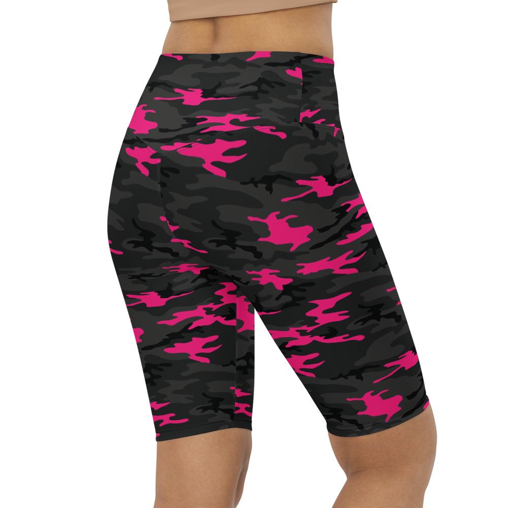 Womens Bike Shorts Dark Pink Camo Pink/Black/Charcoal | Gearbunch.com