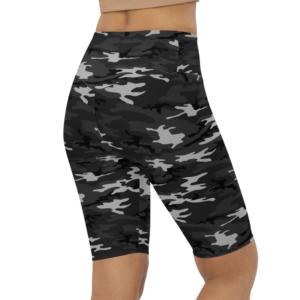 Womens Bike Shorts Dark Grey Camo Light Grey/Black | Gearbunch.com