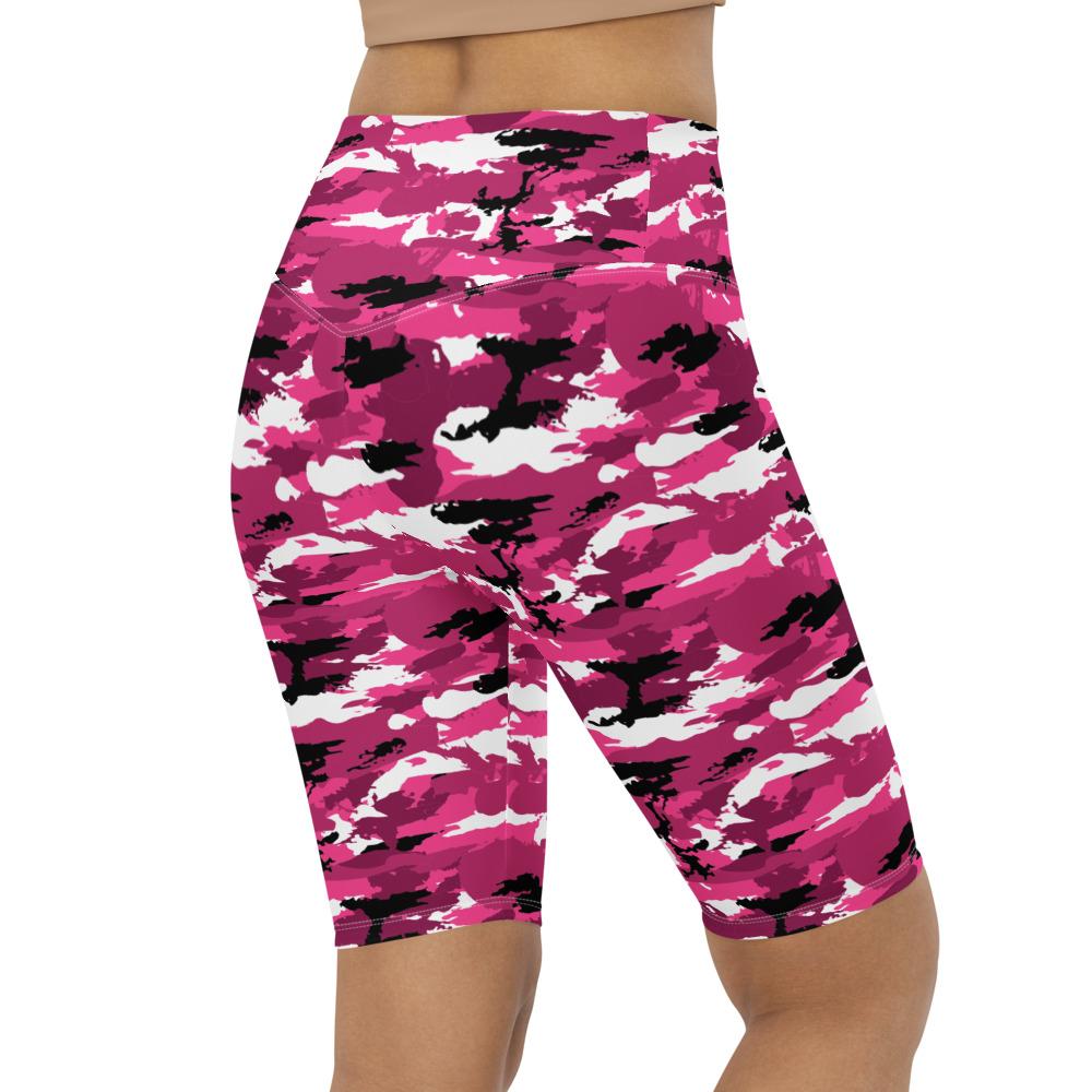 Womens Bike Shorts Pink Camo Black/White/Pink | Gearbunch.com