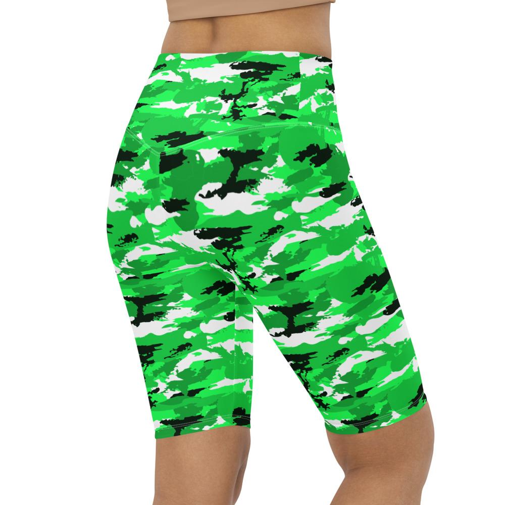 Womens Bike Shorts Lime Green Camo Green/Black/White | Gearbunch.com