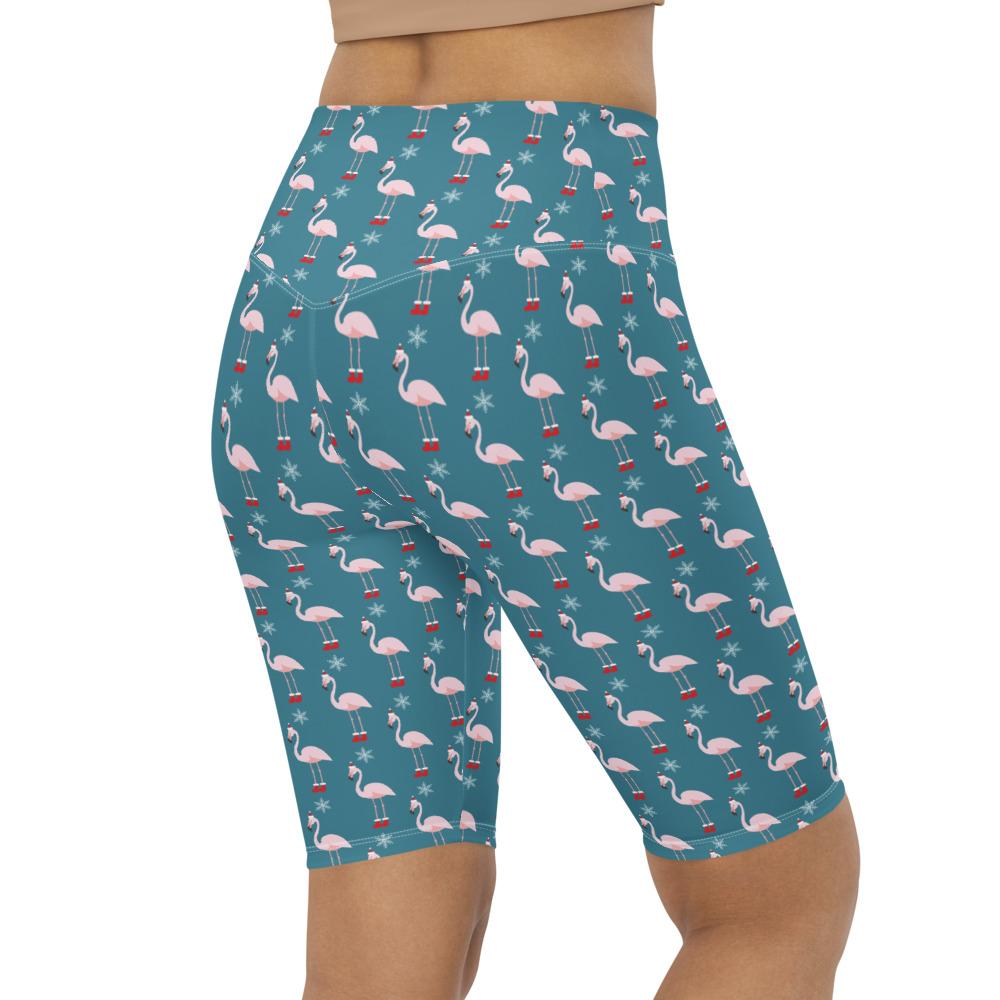 Bike Shorts Christmas Flamingo Patterned Teal/Red | Gearbunch.com